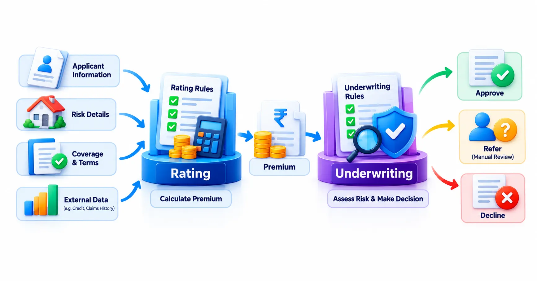 Rating and Underwriting: Turning Rules into Prices and Decisions